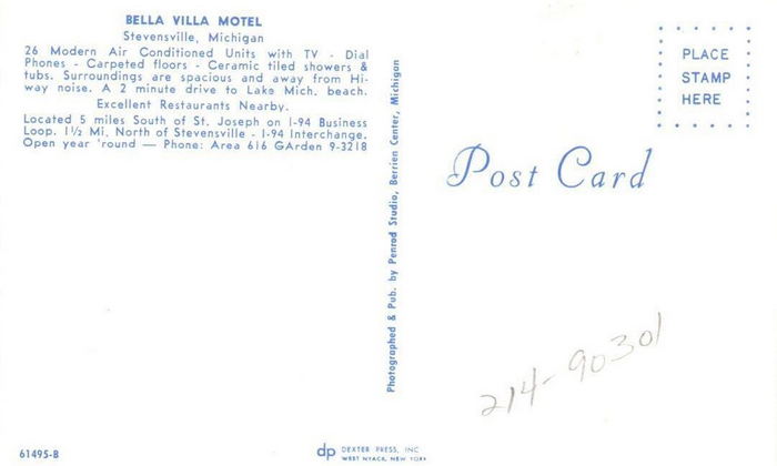 Bella-Villa Motel and Restaurant (Bella Villa Motel, Super 8 by Wyndham, Park Inn) - Vintage Postcard 1 (newer photo)